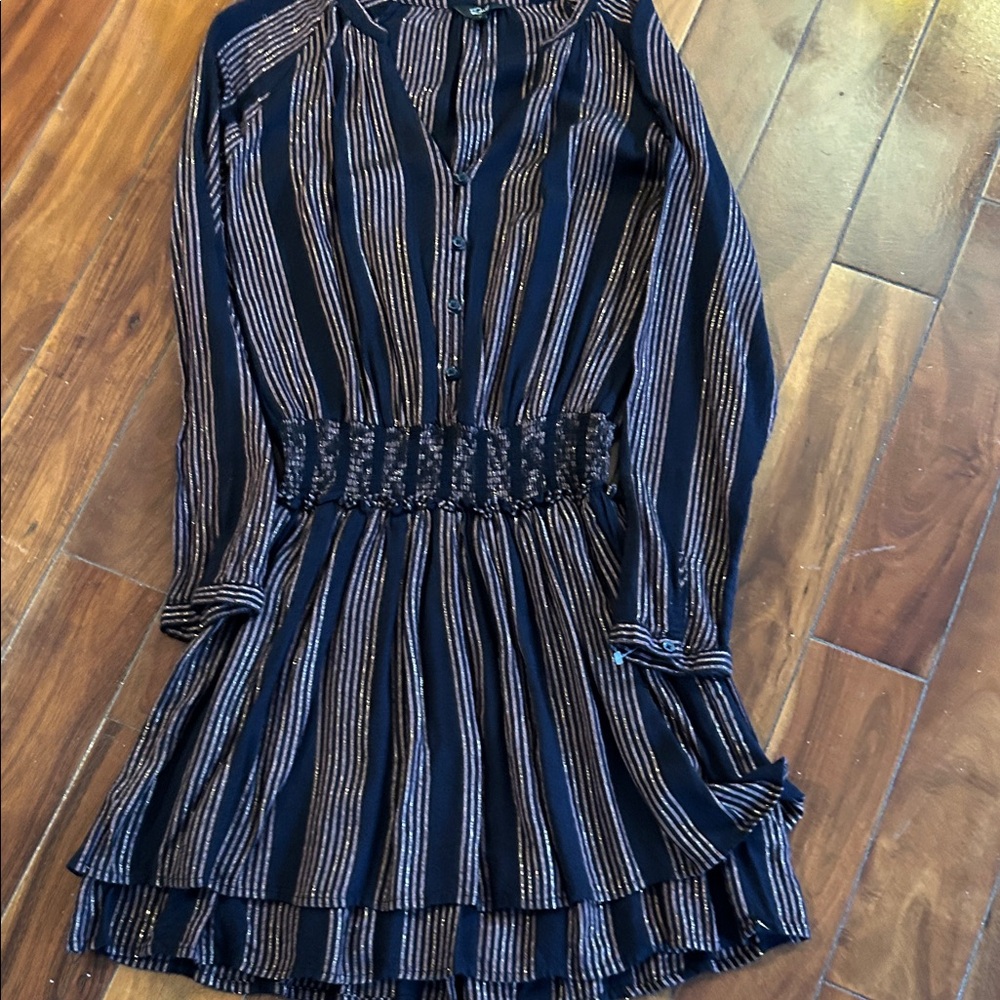 Rails Black  and Gold Striped Long Sleeve Dress
